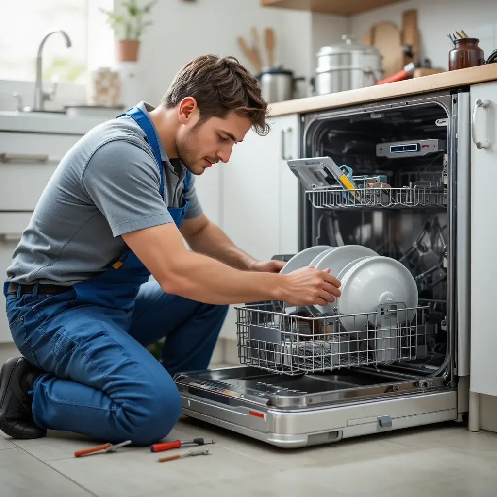 Mechanic Repairing a Dishwasher